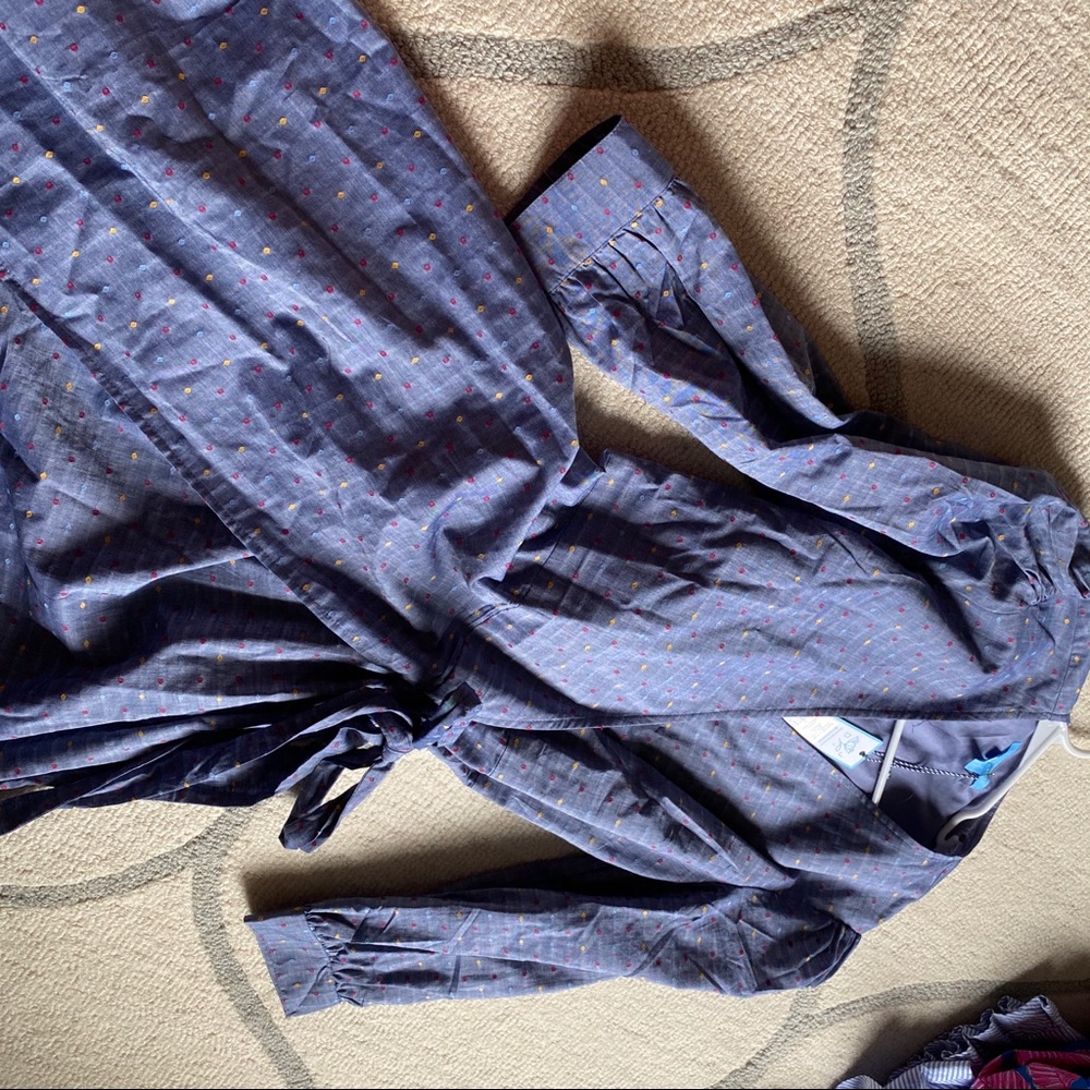 Embroidered Dot Chambray Wrap Dress - Picture 4 of 5